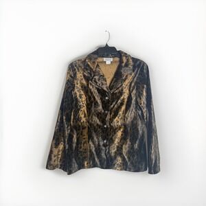 Vintage Sense Faux Fur Blazer Leopard Animal Print Mob Wife Retro Size‎ LG Y2K